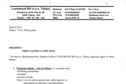 Lockwood BH: Potrebni pomoćni radnici i tehnička priprema