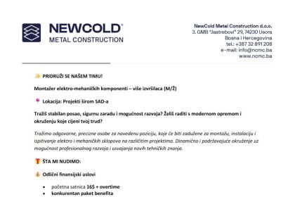 NEWCOLD MC: Potrebni montažeri
