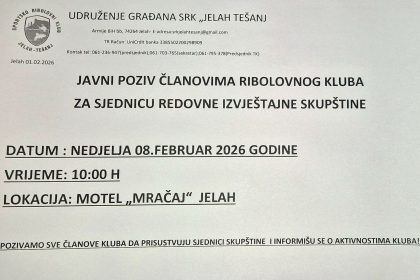 Javni poziv na sjednicu redovne izvještajne skupštine SRK „Jelah Tešanj“