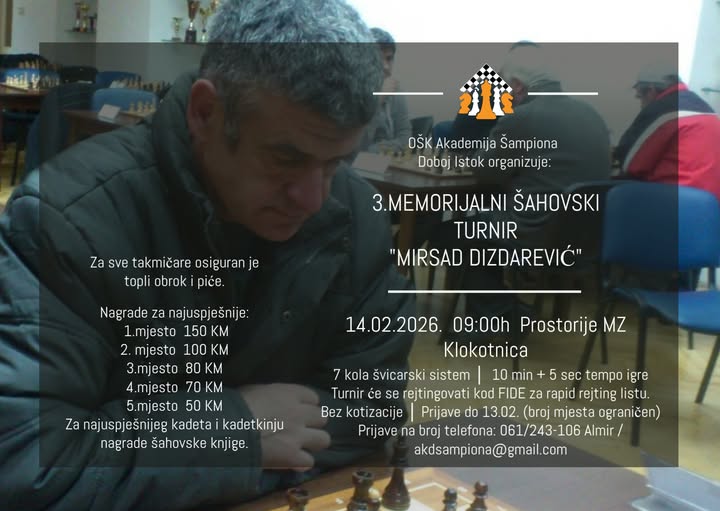 Treći memorijalni šahovski turnir “Mirsad Dizdarević” u Klokotnici