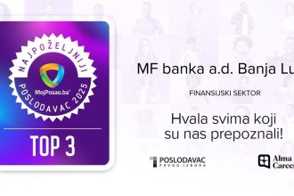 Veliki uspjeh domaće banke: MF banka među TOP 10 najpoželjnijih poslodavaca u BiH