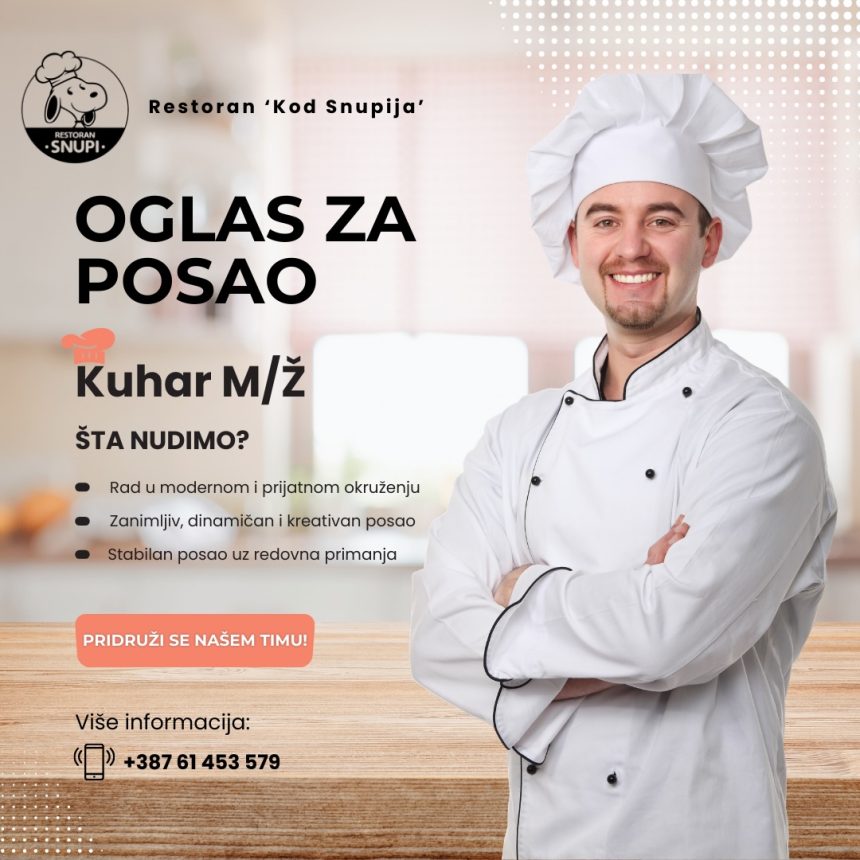Restoran kod SNUPIJA: Potreban KUHAR (M/Ž)